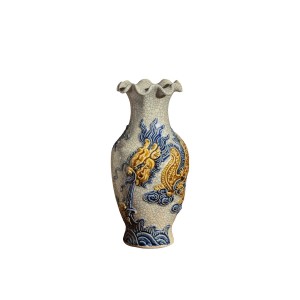 Lọ hoa bàn thờ miệng lượn men rạn nổi Rồng cao cấp Trường Xuân 26cm