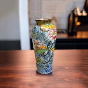 Lọ hoa Bát Tràng trang trí decor dáng đùi dế vẽ tay hoa sen 33cm