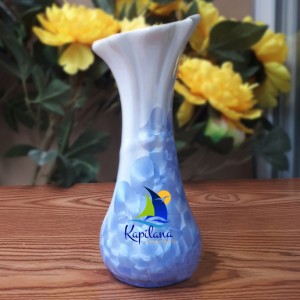 Lọ hoa men kết tinh in logo dáng trai vát S2