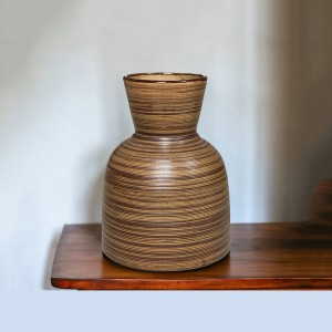 Lọ hoa mộc nâu Bát Tràng trang trí decor dáng lục bình thấp 24cm