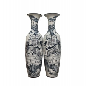 Lọ lộc bình Bát Tràng men chàm cổ Tùng Hạc Ngũ Phúc 1m6