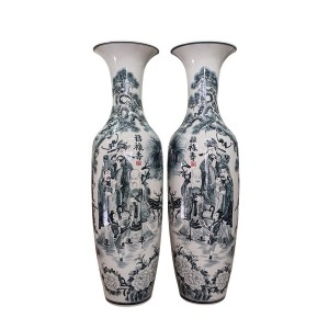 Lọ lộc bình Bát Tràng men chàm Phúc Lộc Thọ vẽ kỹ 1m6