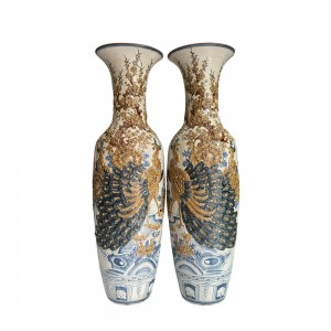 Lọ lộc bình Bát Tràng men rạn đắp nổi Công Danh Phúc Quý 1m6