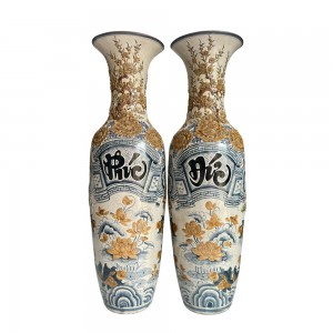 Lọ lộc bình Bát Tràng men rạn đắp nổi Phúc Đức 1m6