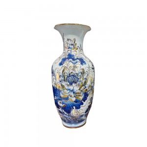 Lộc bình men lam vẽ vàng hoa sen vẽ kỹ cao 50cm