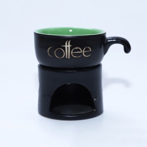 Ly tách cafe đốt nến men đen lòng xanh