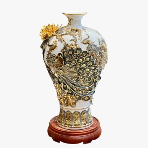 Mai bình men trắng đắp nổi Công Danh Phúc Quý kênh bong vẽ vàng cao cấp 48