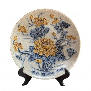 Mâm bồng men rạn nổi Hoa sen cao cấp Trường Xuân 27cm
