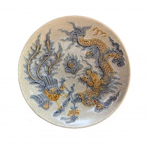 Mâm bồng men rạn nổi rồng cao cấp Trường Xuân 25cm