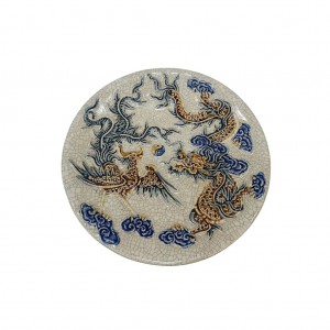 Mâm bồng men rạn nổi rồng phượng Phúc Quý 32cm