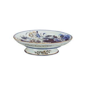 Mâm bồng vẽ vàng men xanh ngọc Lộc Phát hoa sen 28