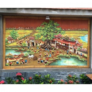 Tranh gốm sứ ốp tường cảnh đồng quê