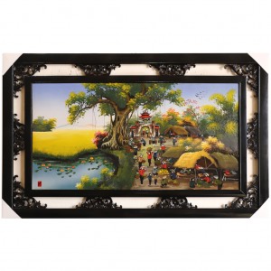 Tranh sứ Bát Tràng vẽ phiên chợ quê 3 95x55cm