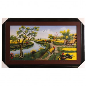 Tranh sứ bát tràng vẽ đồng quê 2 95x55cm