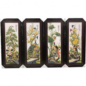 Tranh tứ quý men màu đắp nổi Bát Tràng Tùng Cúc Trúc Mai 116x55cm
