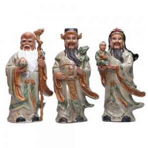 Tượng sứ Phúc Lộc Thọ men rạn cổ cao 48cm